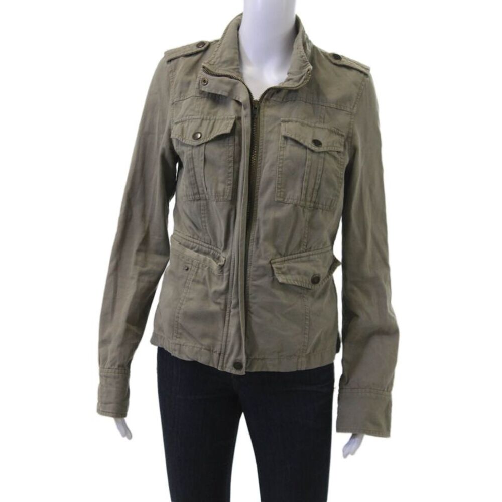 Trouve Women Military Jacket Green 100% Cotton Button Long Sleeve Size M